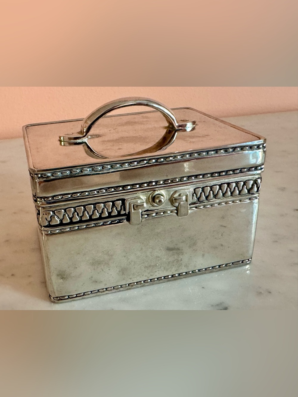 Vintage Vera Lucino Silver-Plated Trinket Box with Zipper Design Detail
